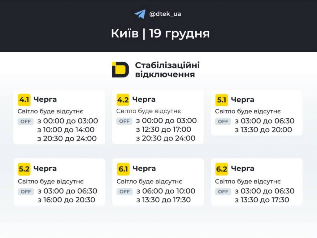 Як відключатимуть світло 19 грудня в Києві та області: оновлені графіки відключень