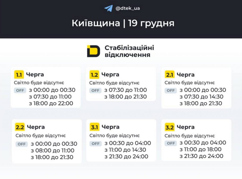 Як відключатимуть світло 19 грудня в Києві та області: оновлені графіки відключень