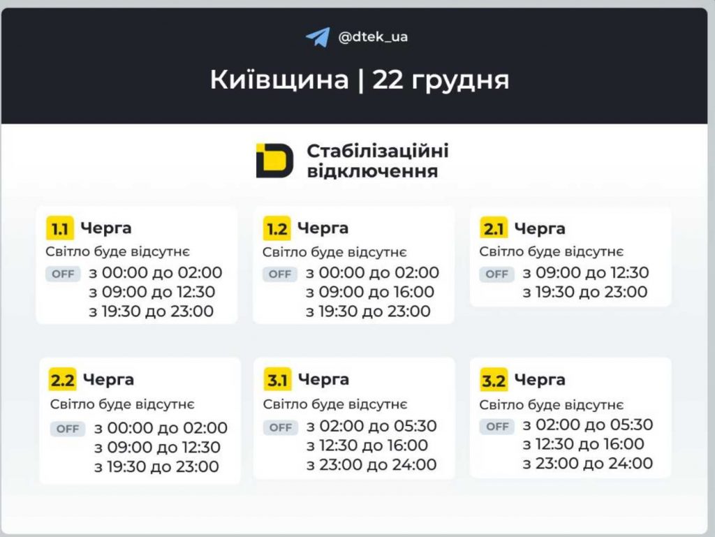 Як відключатимуть світло 22 грудня в Києві та області: оновлені графіки відключень