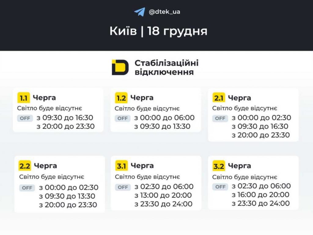 Як відключатимуть світло 18 грудня в Києві та області: оновлені графіки відключень