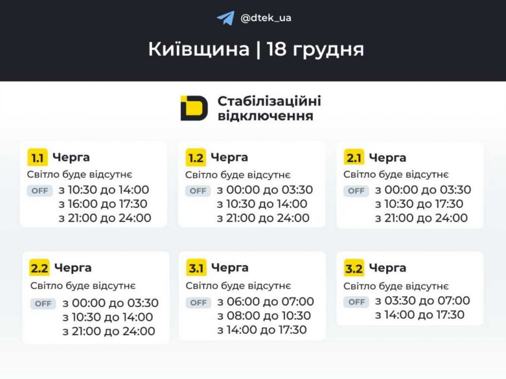 Як відключатимуть світло 18 грудня в Києві та області: оновлені графіки відключень