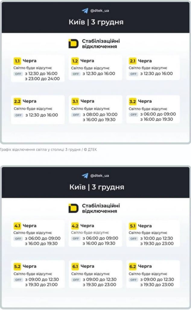 Як відключатимуть світло 3 грудня в Києві та області: оновлені графіки відключень