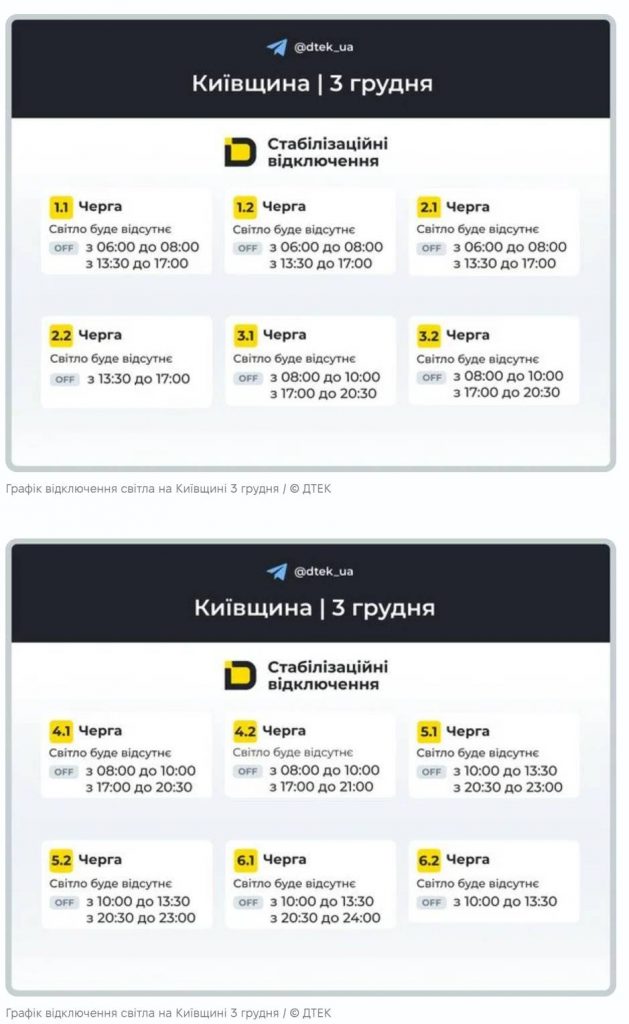 Як відключатимуть світло 3 грудня в Києві та області: оновлені графіки відключень