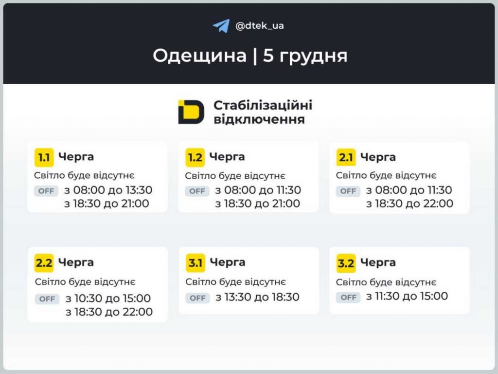 Як відключатимуть світло 5 грудня в Одесі та області: оновлені графіки відключень