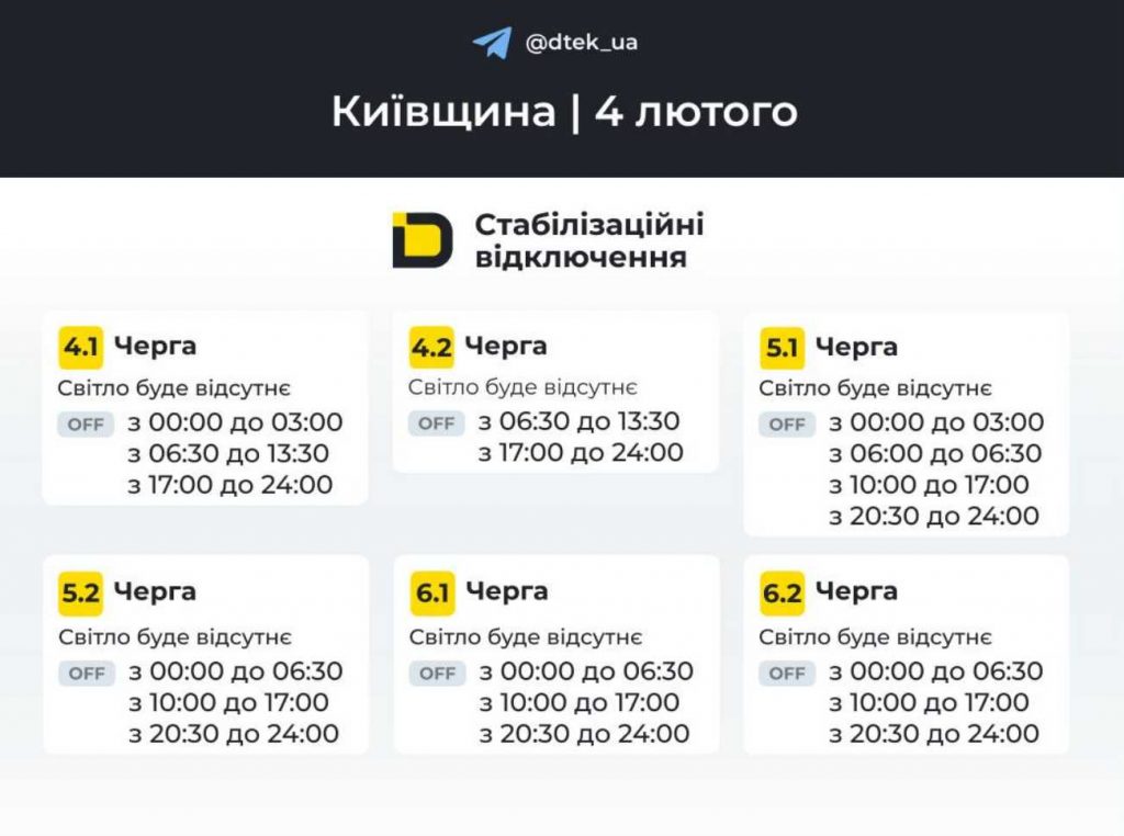 Коли у Києві та області не буде світла 4 лютого 2026 року: оновлені графіки