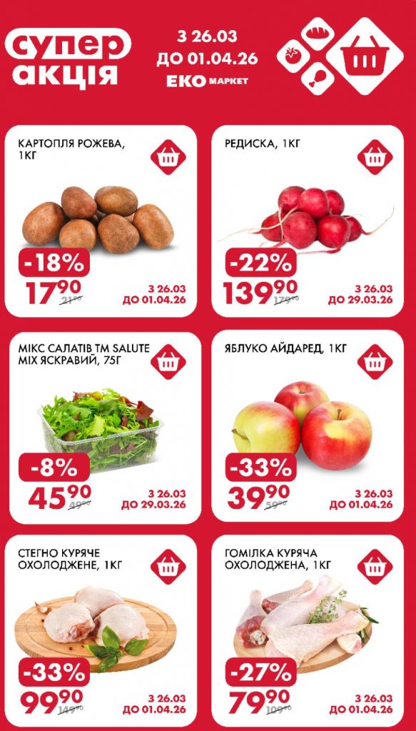 У ЕКОмаркет стартувала “супер акція” з 26.03 по 01.04.26: на які продукти діють знижки до 44%