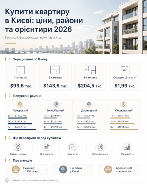 Купити квартиру в Києві: ціни, райони та найкращі пропозиції 2026 року