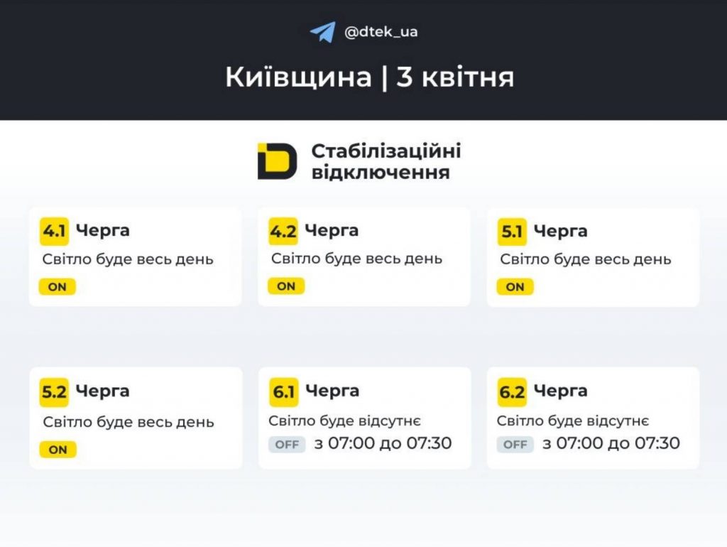 Де і коли не буде світла у Києві та області 3 квітня 2026 року: оновлений графік