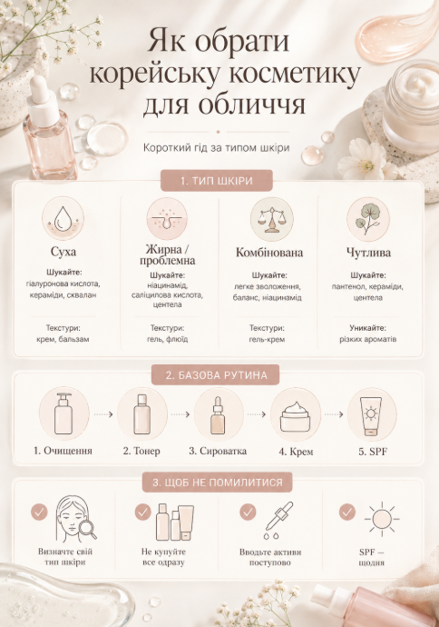 Корейська косметика для обличчя: як обрати догляд за типом шкіри та не помилитися з покупкою