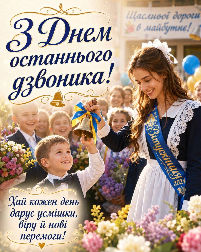29 травня 2026 — День останнього дзвоника: привітання яскравим листівками, картинками, віршами і прозою