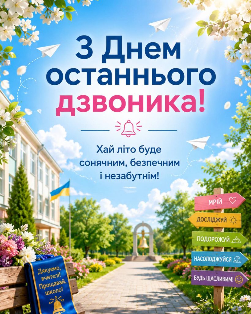29 травня 2026 — День останнього дзвоника: привітання яскравим листівками, картинками, віршами і прозою