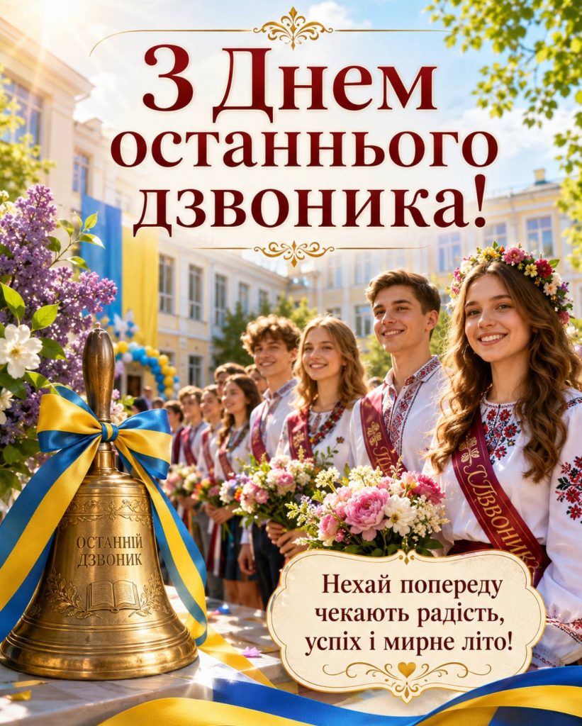 29 травня 2026 — День останнього дзвоника: привітання яскравим листівками, картинками, віршами і прозою