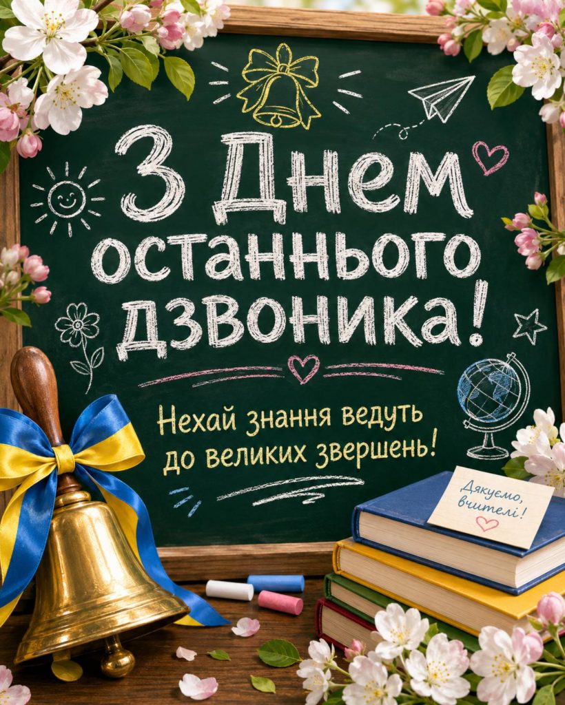 29 травня 2026 — День останнього дзвоника: привітання яскравим листівками, картинками, віршами і прозою