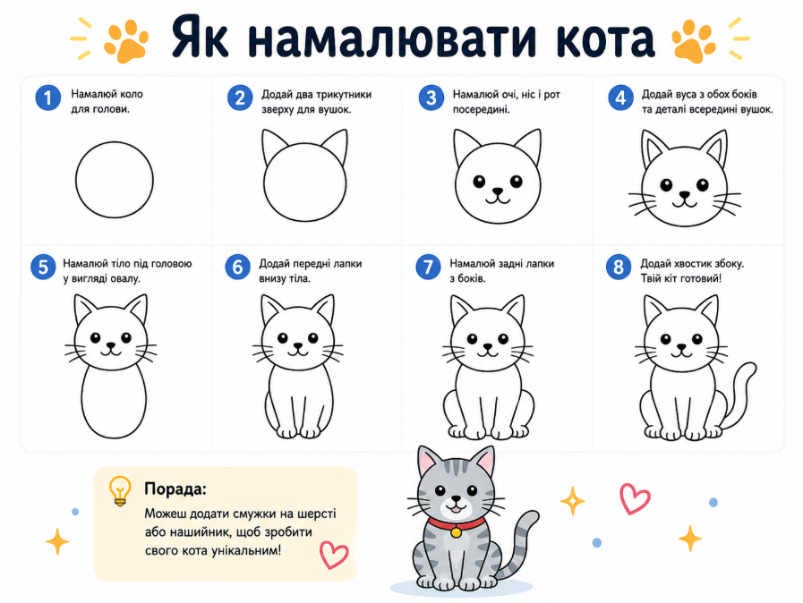 Як намалювати кота, собаку та зайчика легко і красиво: покрокові інструкції для дітей