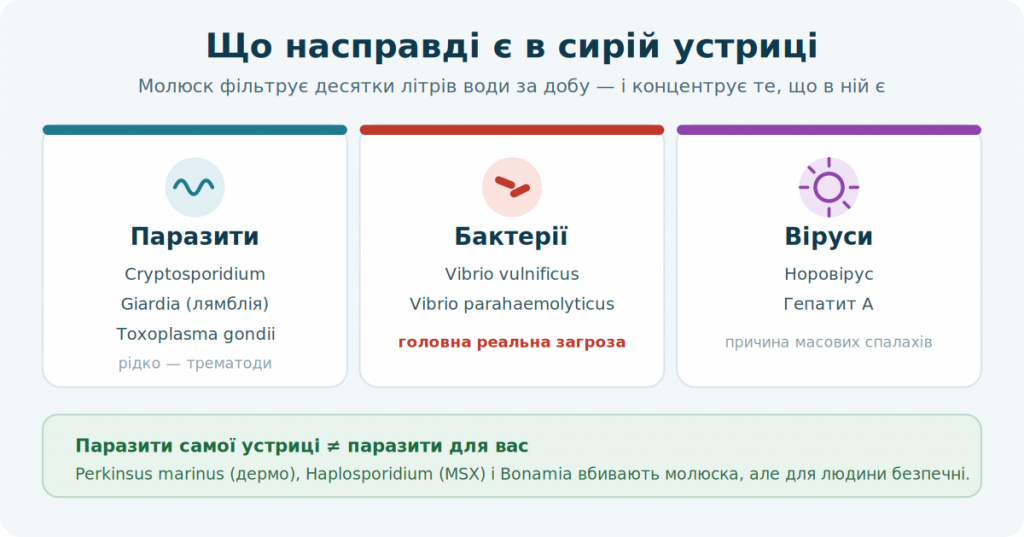 Що насправді є в сирій устриці: паразити, бактерії та віруси