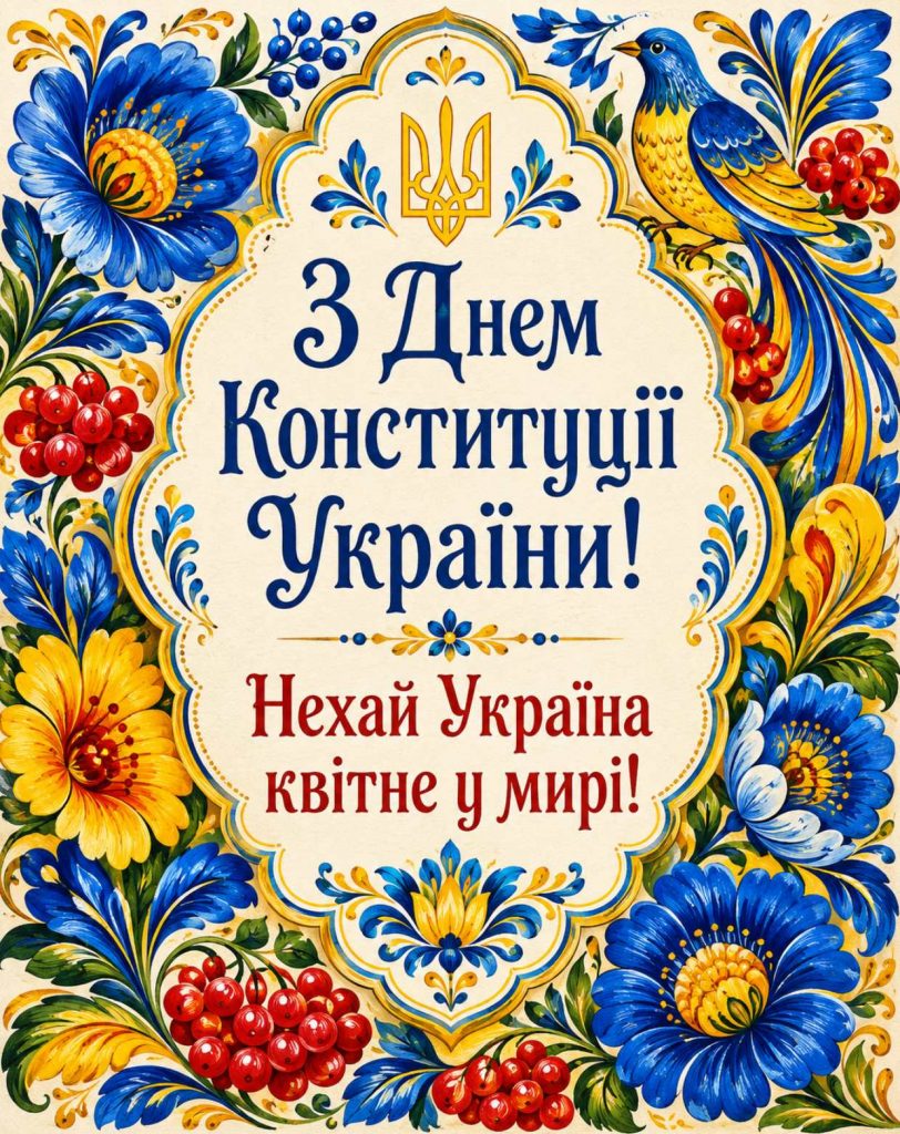 28 червня 2026 - День Конституції України: історія свята, привітання яскравим листівками, картинками, віршами і прозою