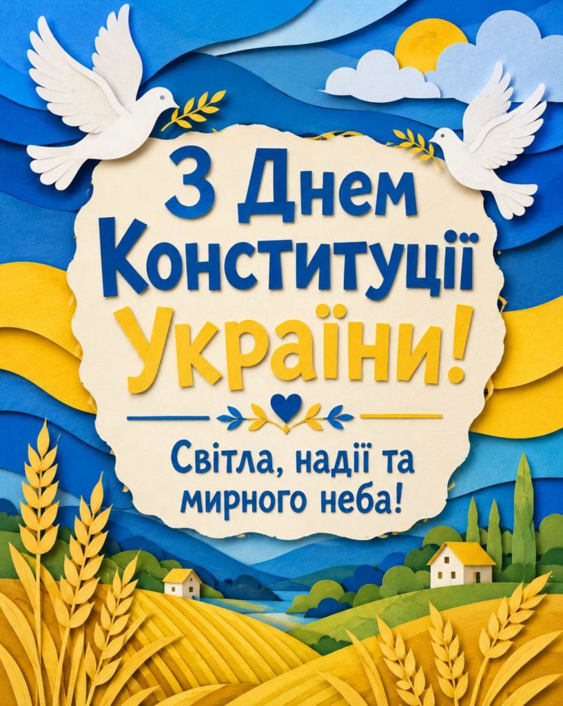 28 червня 2026 - День Конституції України: історія свята, привітання яскравим листівками, картинками, віршами і прозою