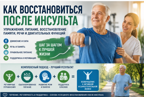Как восстановиться после инсульта: упражнения, питание, восстановление памяти, речи и двигательных функций