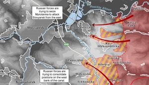 Російські війська просуваються на схід від Слов’янська та намагаються захопити Миколаївку. В ISW оцінили загрозу наступу на «пояс фортець» Донбасу.